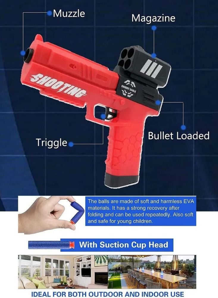 جيكو مسدس لعبة جيكو للأطفال برصاص إسفنجي، طقم مسدس إطلاق نار بلاستيكي أحمر - Image 3